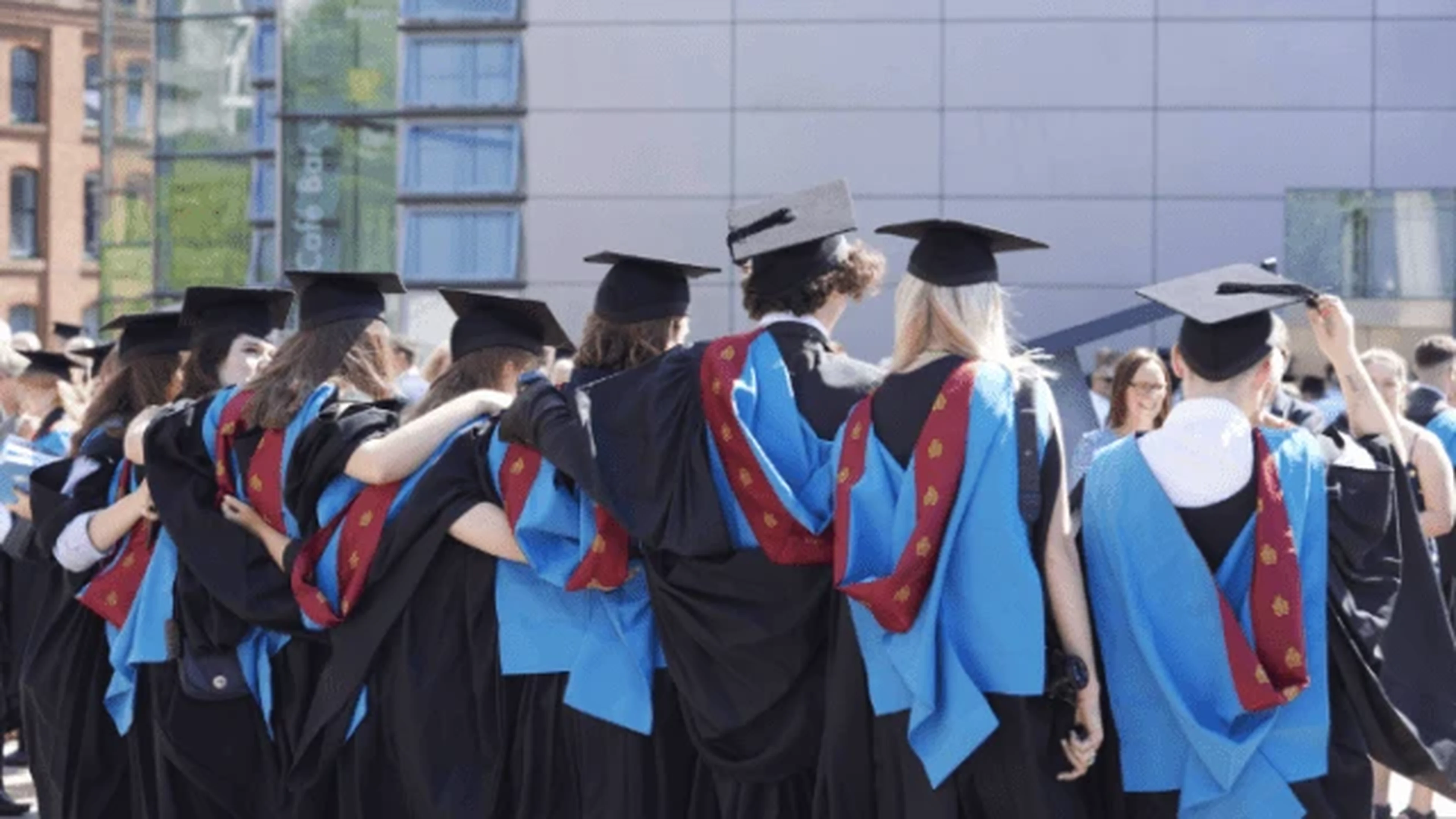 Graduates at a university graduation ceremony